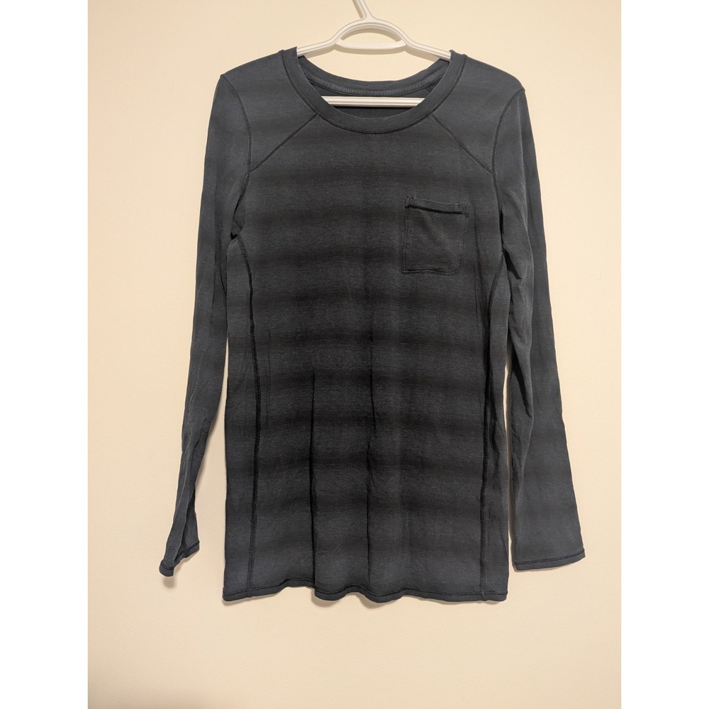 LULULEMON CREW NECK LONG SLEEVE CHEST POCKET PIMA COTTON STRIPE BLUE SIZE 6